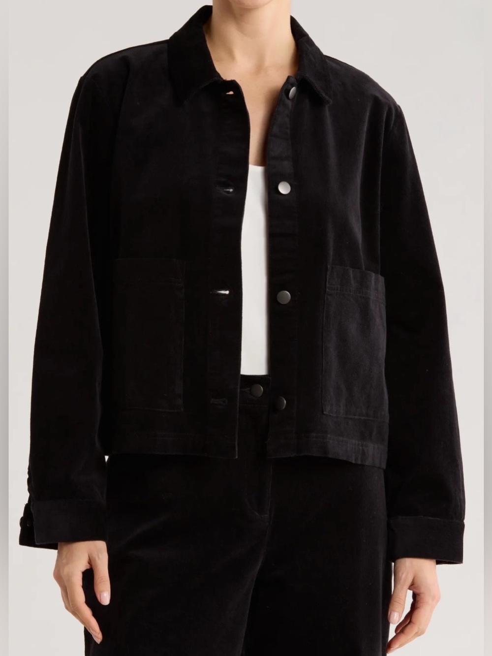 NEW NWT $228 WOMENS LARGE (bust 48”) EILEEN FISHER STRETCH CORDUROY JACKET BLACK